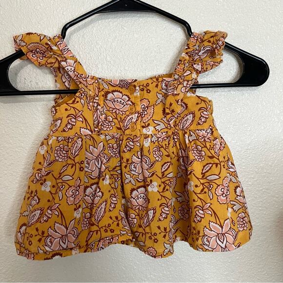 Janie & Jack mustard yellow floral ruffle peplum top 2T - Picture 4 of 6